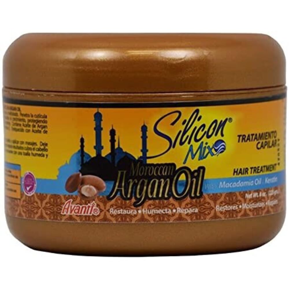 Silicon Mix bottle front showing nourishing argan shine and restored hair appearance