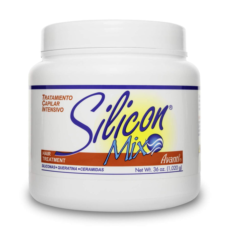 Silicon Mix jar front view showing nourishing treatment and restored shine