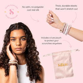 Silkie hairstyle ponytail demo showing secure, kink-free ponytail with silk scrunchie