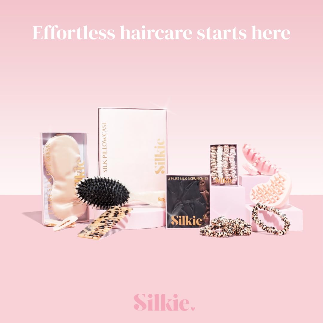 Silkie in-use on a ponytail demonstrating secure hold and crease-free finish