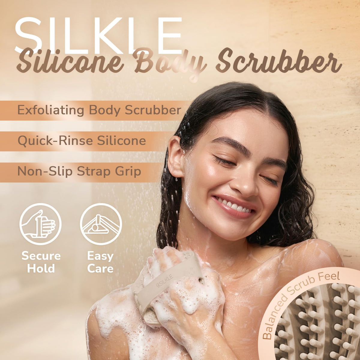 SILKLE close-up of silicone bristles showing gentle exfoliation benefit