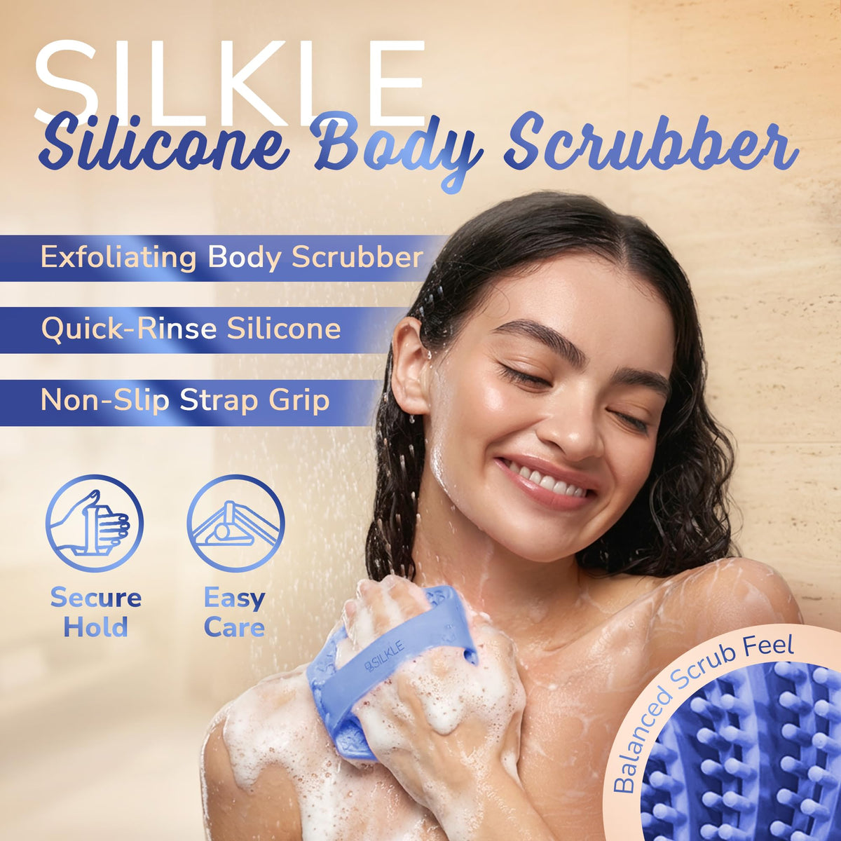 SILKLE close-up of flexible silicone bristles offering gentle effective exfoliation