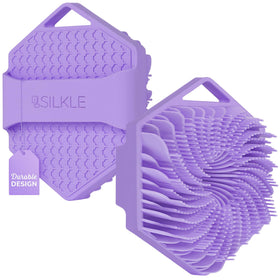 SILKLE front view purple silicone body scrubber showing shape and color, hygienic benefit