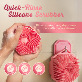 SILKLE hanging on shower hook illustrating quick-dry, hygienic storage