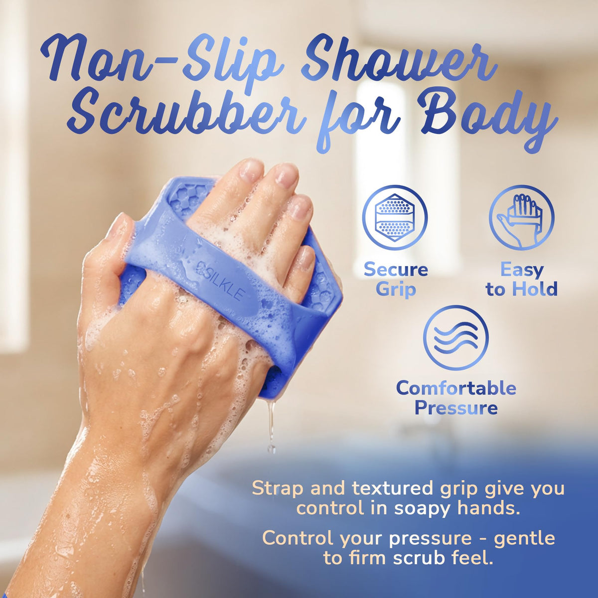 SILKLE in use on wet skin illustrating easy lathering with body wash