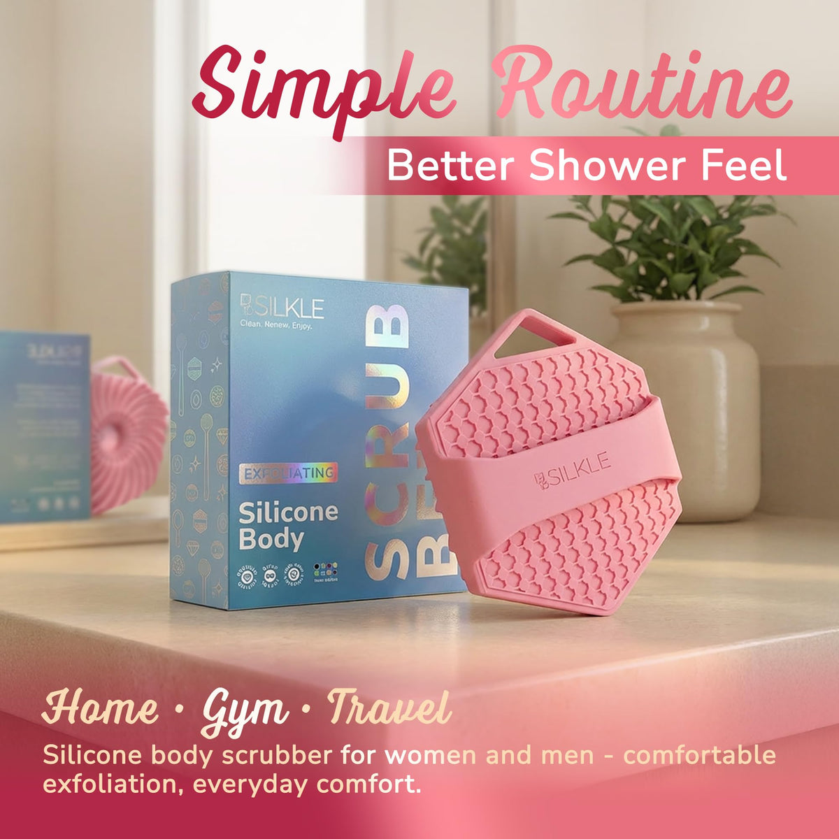 SILKLE placed in bathroom scene showing travel and daily routine suitability