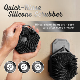 SILKLE scrubber hanging to dry illustrating fast-dry, mold-resistant benefit