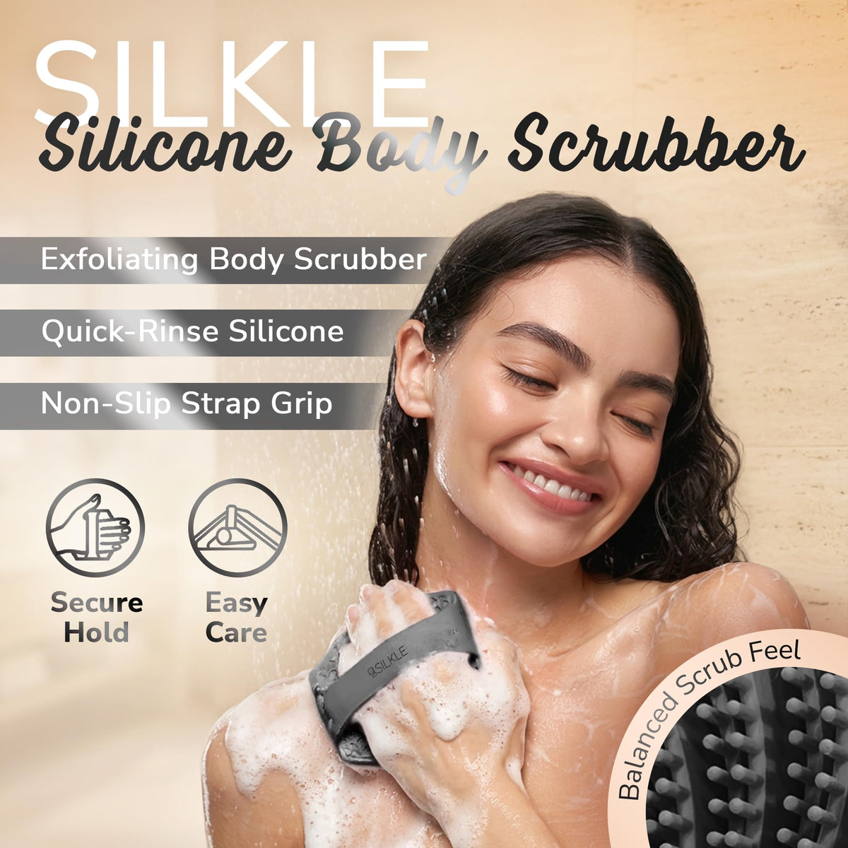 SILKLE close-up of flexible silicone bristles highlighting gentle exfoliation