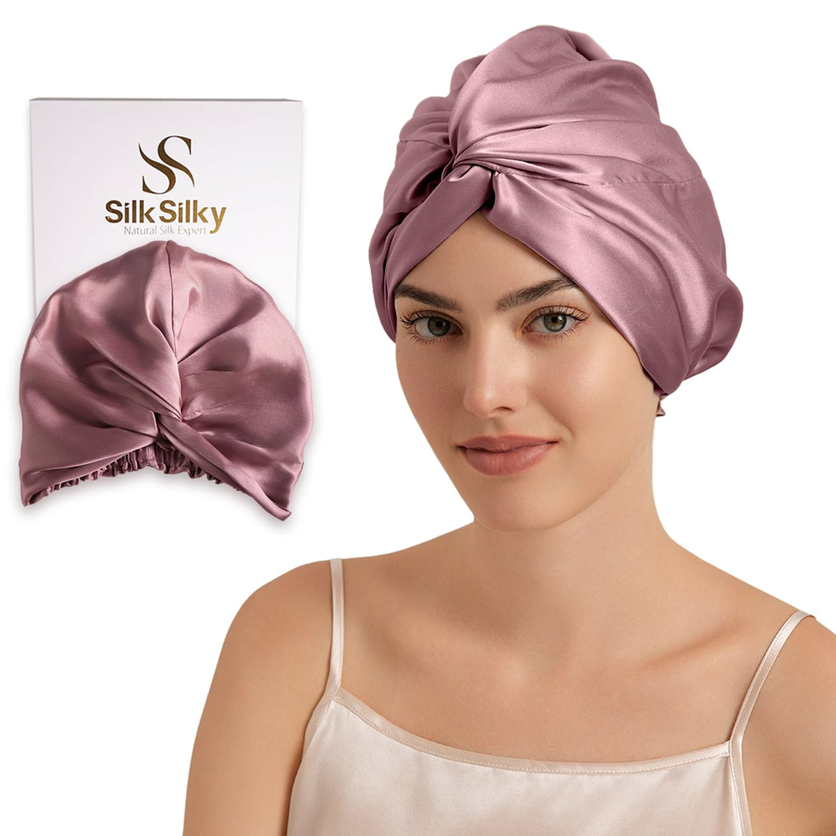 SilkSilky pale mauve bonnet front view showing smooth silk and neat finish