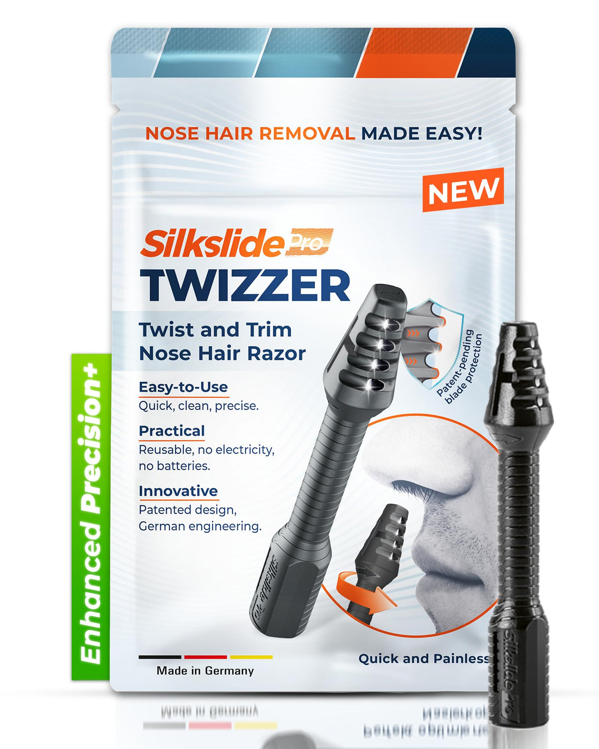 Silkslide TWIZZER front view showing compact trimmer and ergonomic shape for easy use