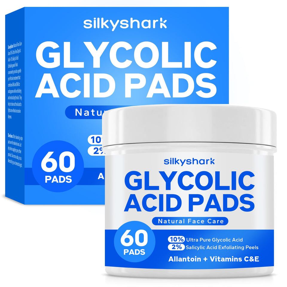 SilkyShark jar front view showing 60 pads and benefits