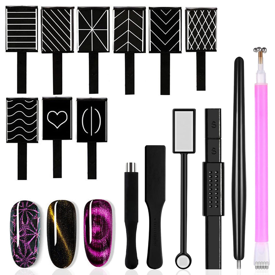 SILPECWEE front packaging showing full 15-piece cat eye magnet set, easy selection benefit