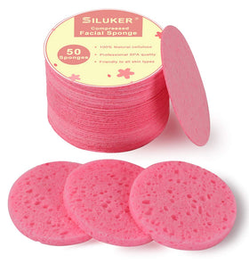 SILUKER front packaging showing 50-count compressed sponges and eco benefits