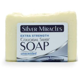 Silver Miracles soap bar front view showing label and natural finish, gentle cleansing