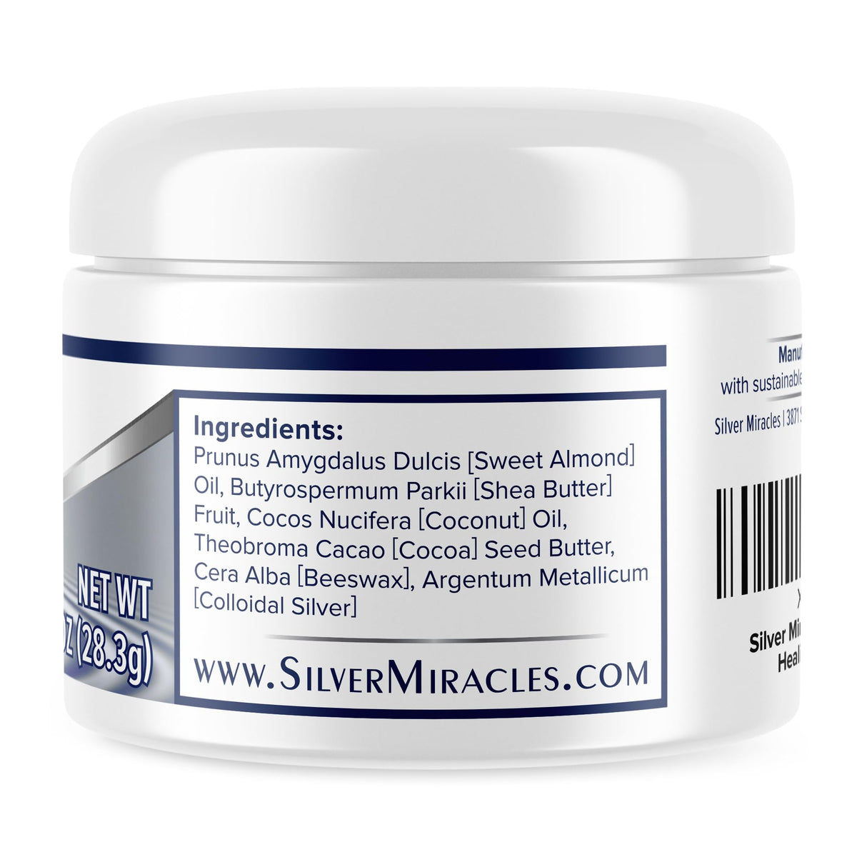 Silver Miracles ingredients label close-up highlighting natural oils and beeswax transparency