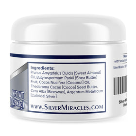 Silver Miracles ingredients label close-up highlighting natural oils and beeswax transparency