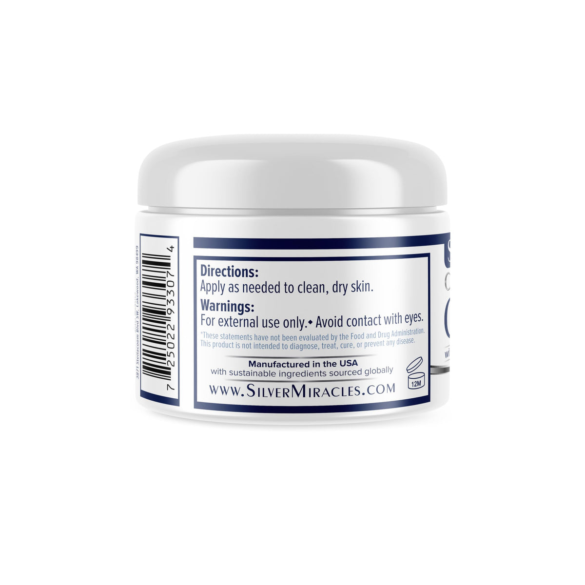 Silver Miracles jar open with cream visible emphasizing easy scoop application