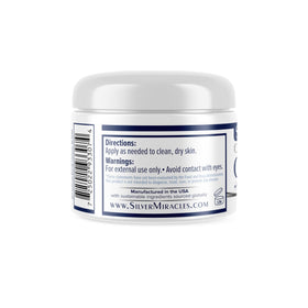 Silver Miracles jar open with cream visible emphasizing easy scoop application