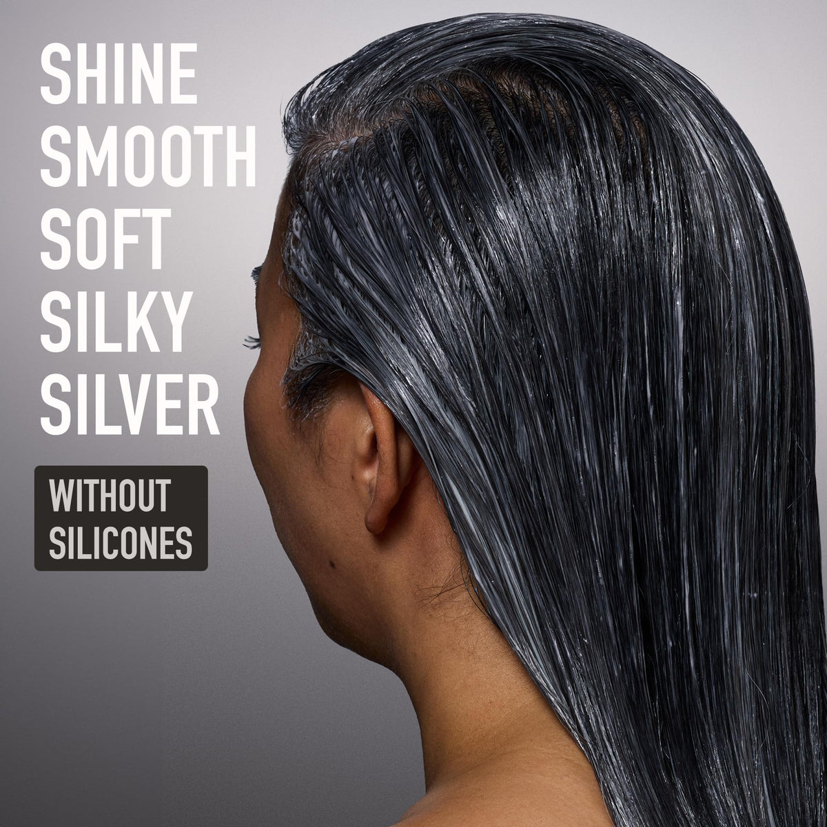 Silverist conditioner applied to wet hair in shower, demonstrating detangling and smoothing benefit