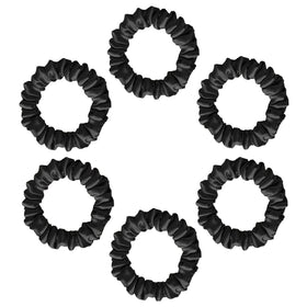 Silvr Bear front packaging showing six black scrunchies and neat presentation benefit: organized storage