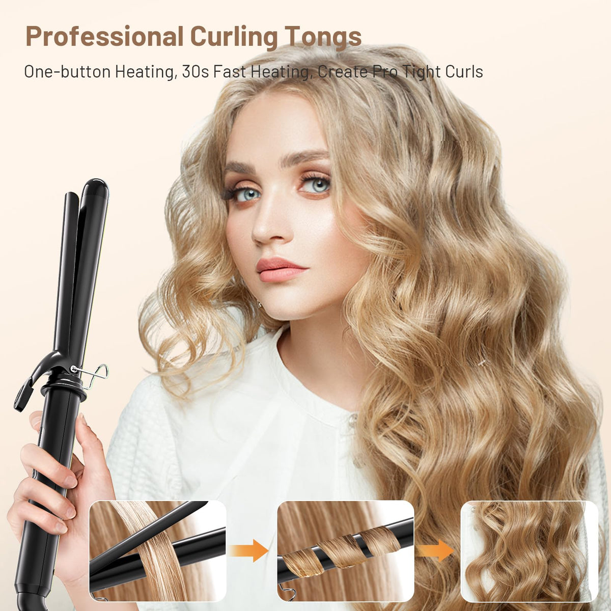 SimerSure curling iron styling hair in use for fast, salon-like curls