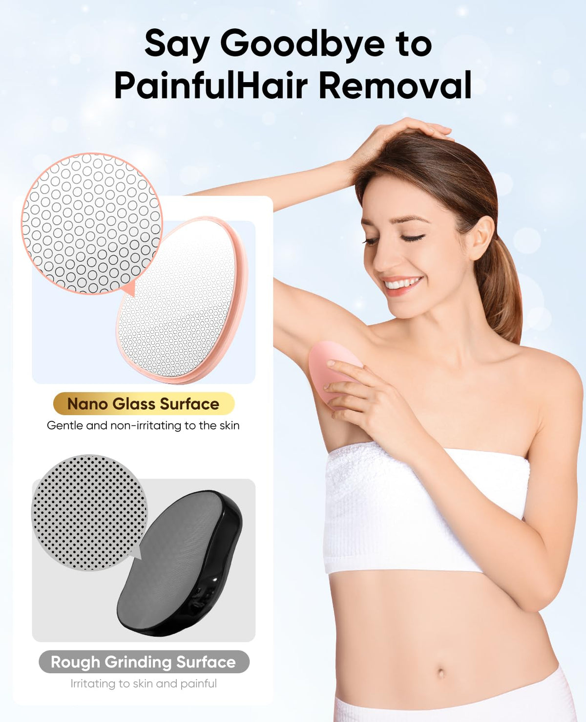 Simmor held on leg demonstrating painless hair removal