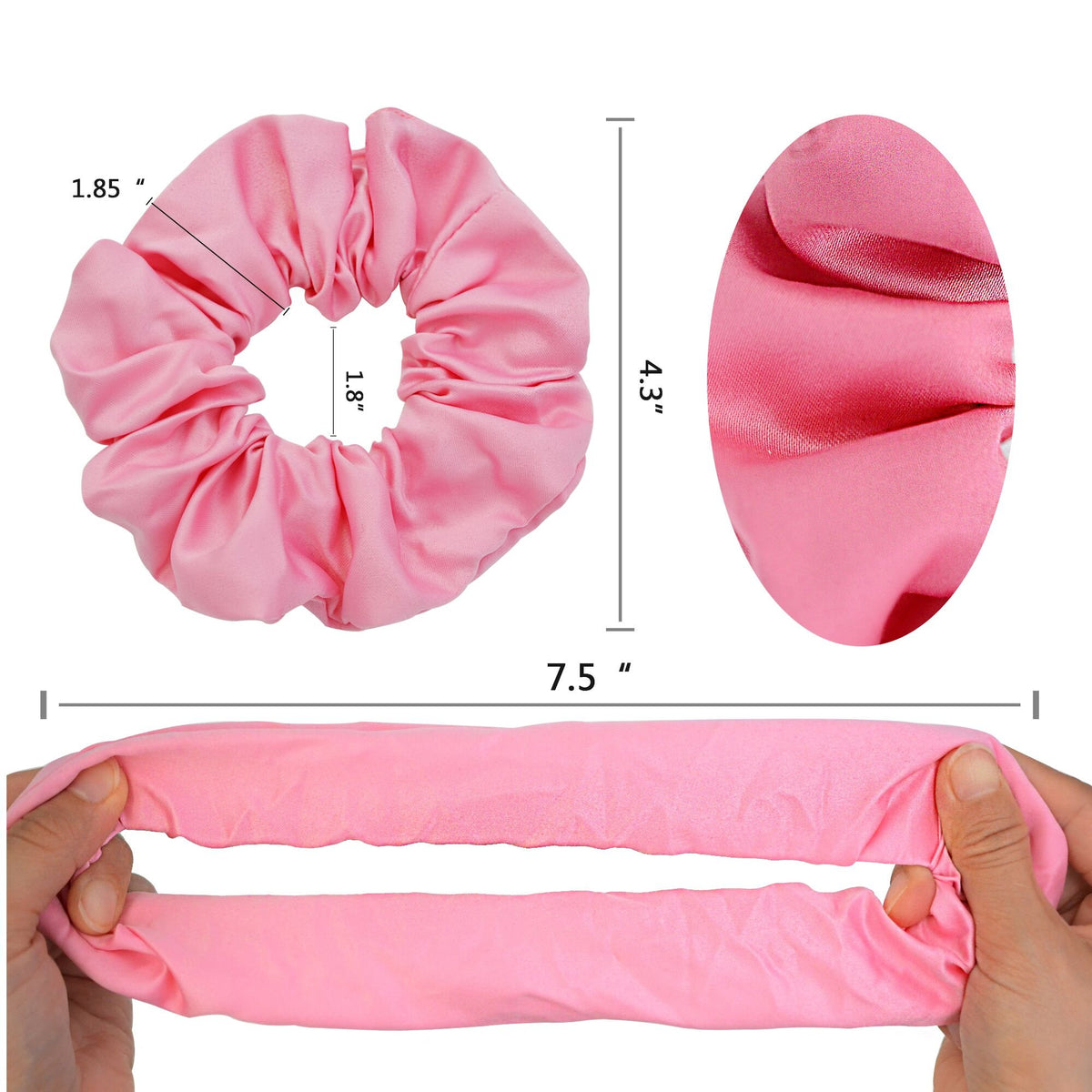 Simnice scrunchie in hand showing large size and comfortable grip benefit