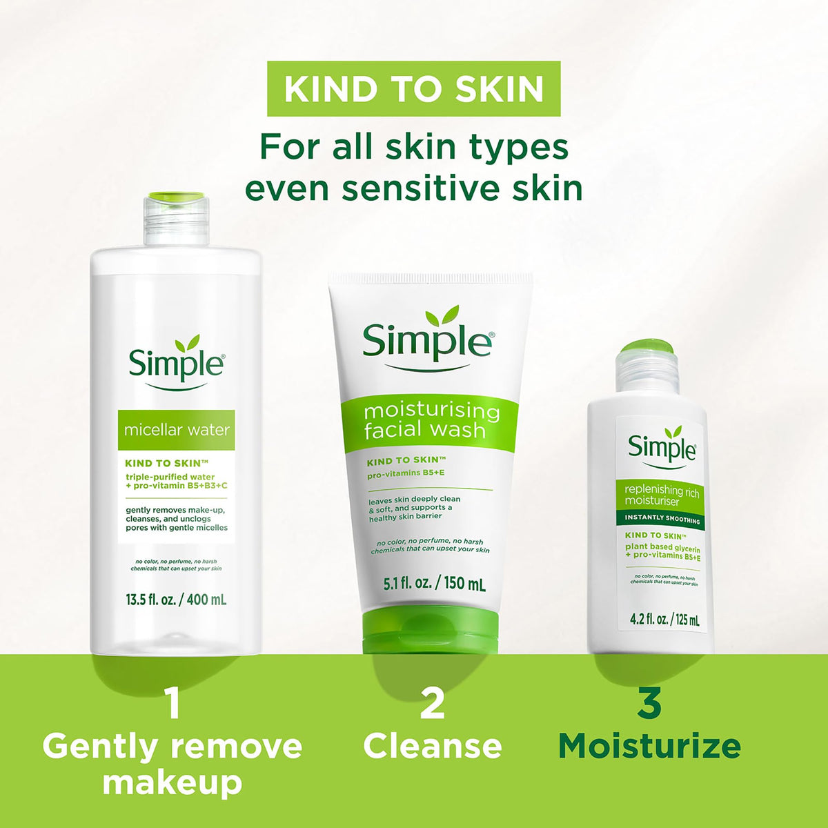 Simple moisturizer smoothed on hand to show immediate hydration and silky finish