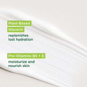 Simple ingredient display with pro-vitamin B5 bottle highlighting skin-supporting benefits