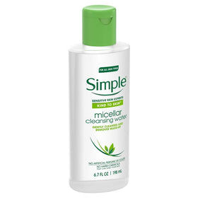Simple micellar front packaging showing bottle and branding, gentle cleanser benefits