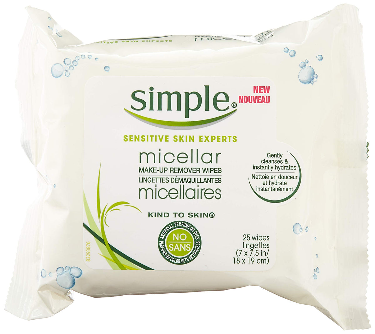 Simple micellar wipes front packaging showing sealed pack and usage convenience