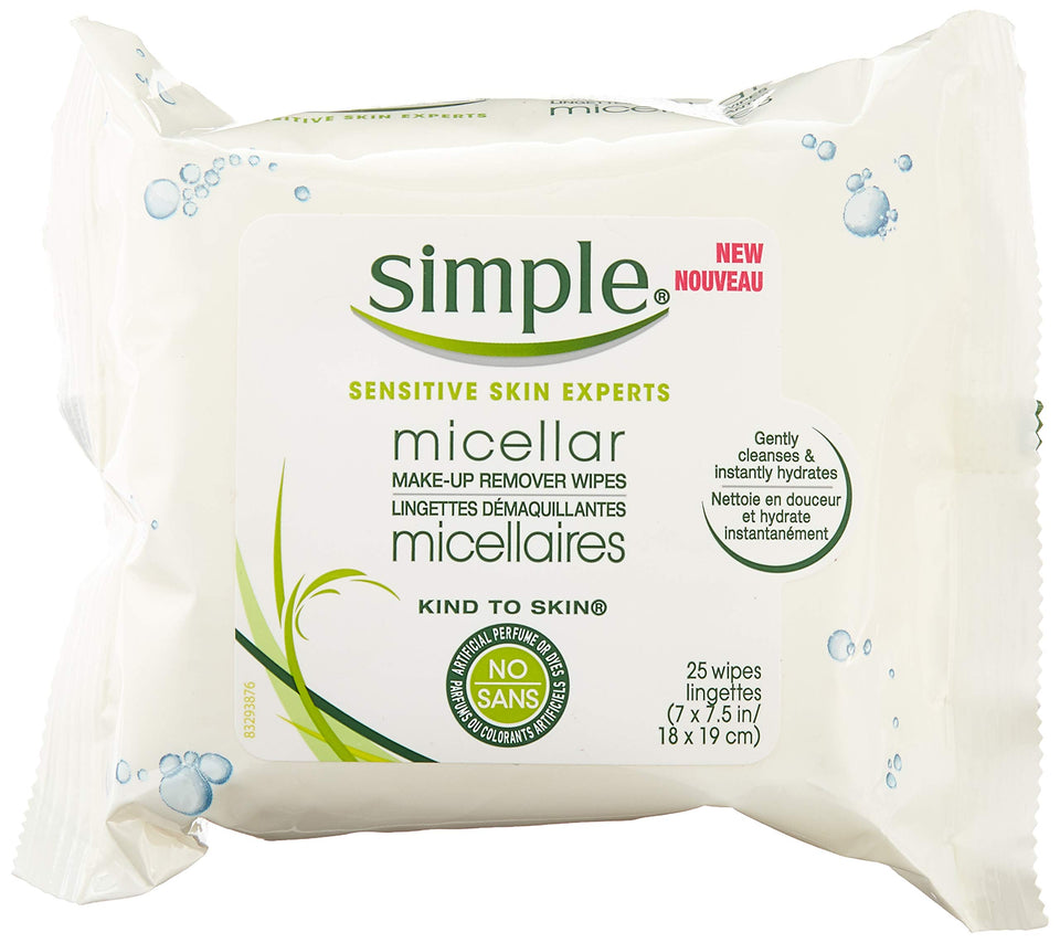 Simple micellar wipes front packaging showing sealed pack and usage convenience