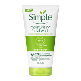 Simple facial wash front tube showing brand and easy dispensing benefit