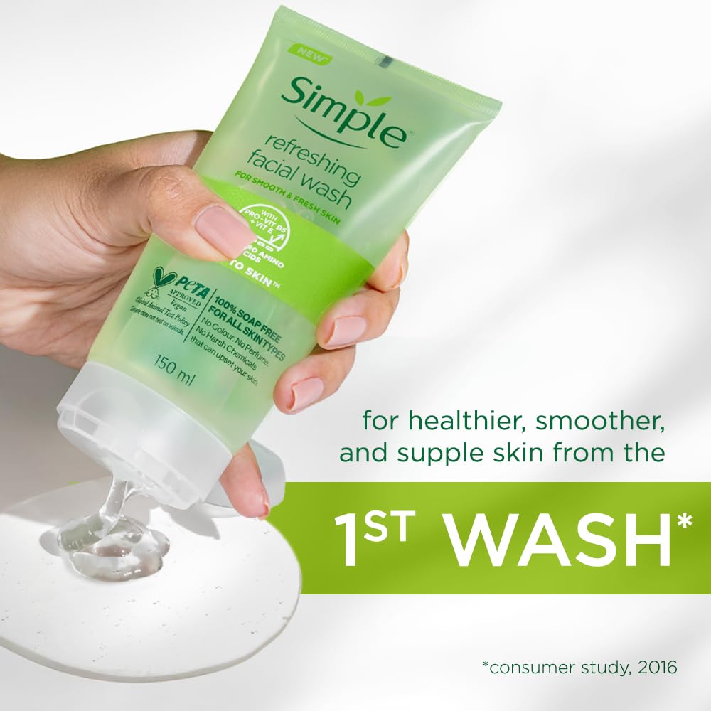 Hand holding Simple 150ml bottle to show size and travel-friendly benefit