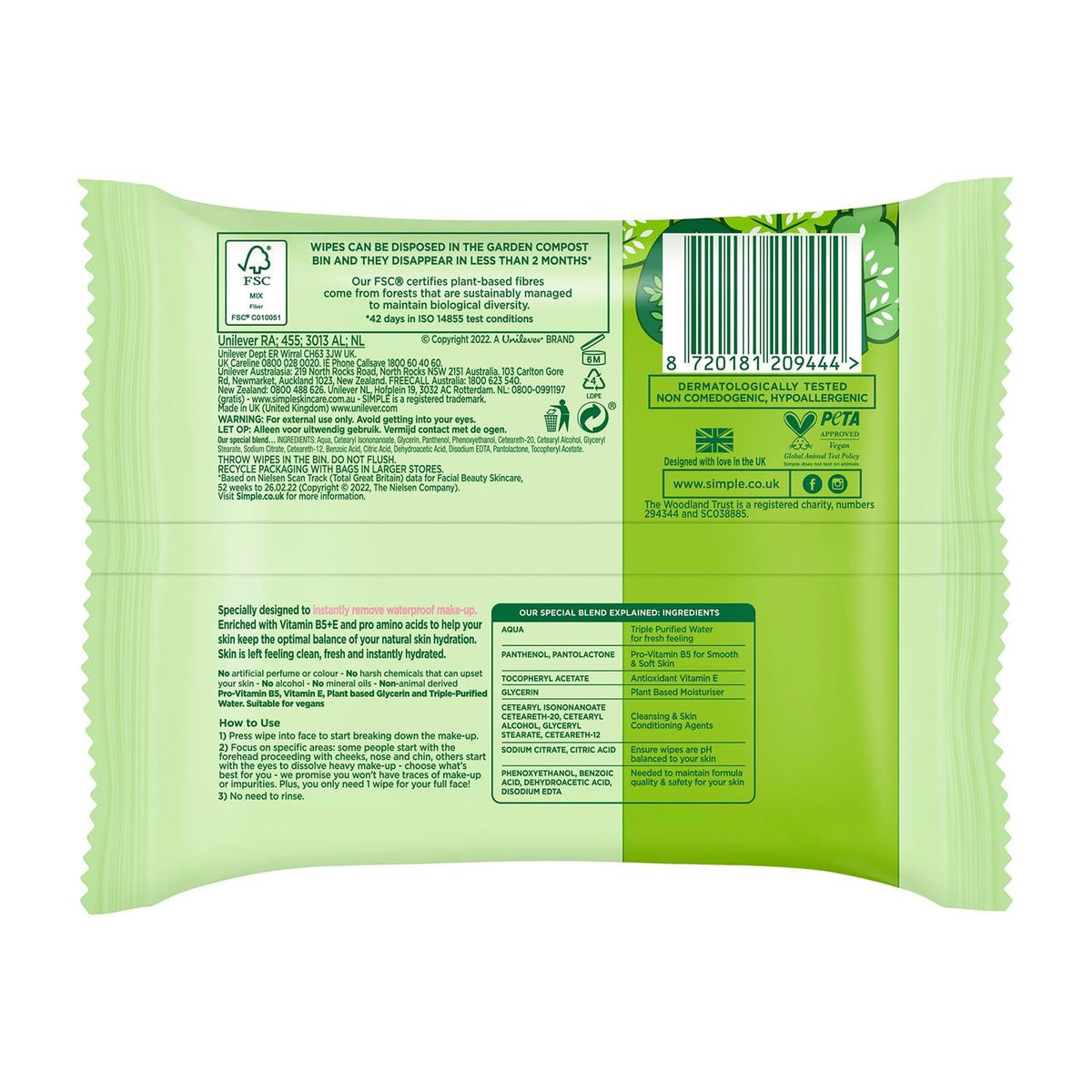 Simple single tub open displaying a wipe for quick access benefit