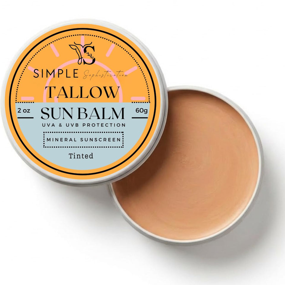 Simple Sophistication tin front view showing compact zinc tallow SPF 30 protection