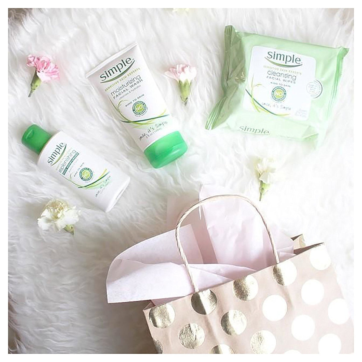 Simple wipes in a travel bag, brand demonstrating portability and on-the-go cleansing