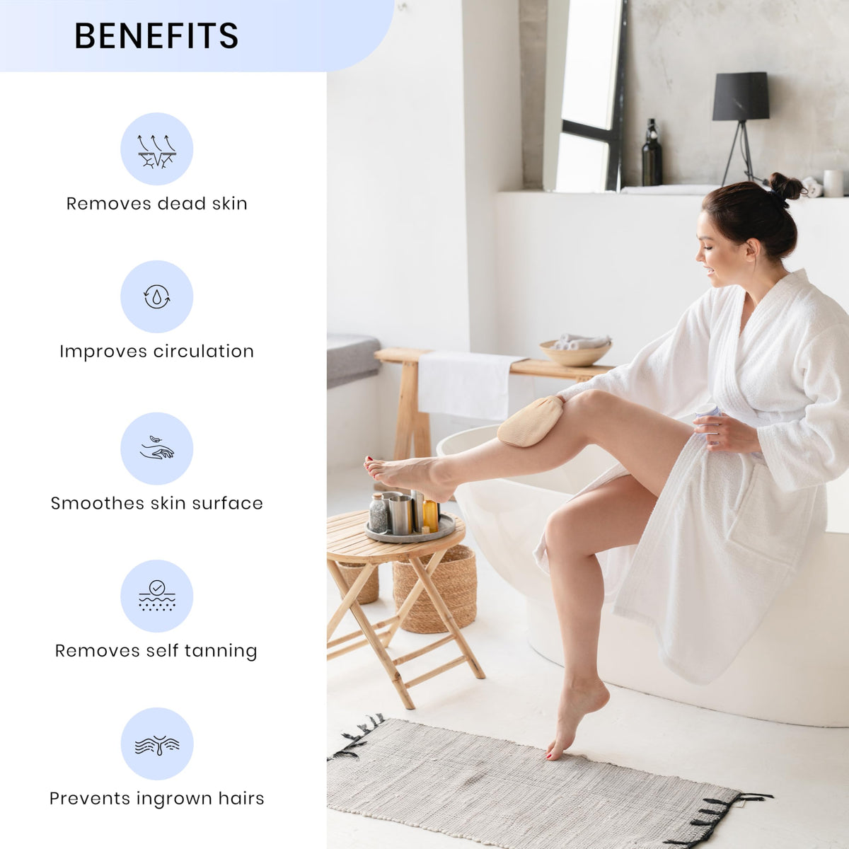 SimpleField mitt being used in shower to demonstrate gentle body exfoliation benefit