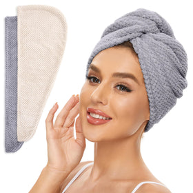 SimpleField front view of beige and grey towel wraps showing compact pack and colors