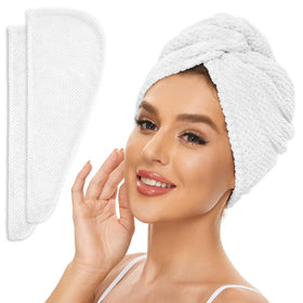 SimpleField front view of two bright white towel wraps showing compact packaging and usability