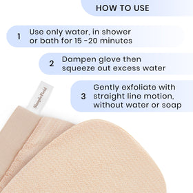 SimpleField mitts styled in bathroom to convey spa-like routine and softer skin