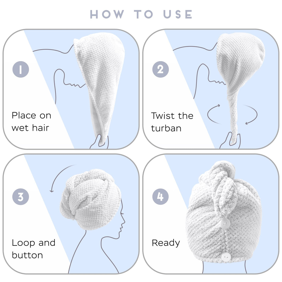 SimpleField towel wraps on a bathroom vanity showing easy daily routine and travel use