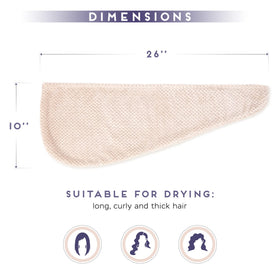 SimpleField towel wrap held to show 26 x 10 inch size for all hair lengths