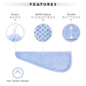 SimpleField hair turban wrapped on model, hands-free drying benefit