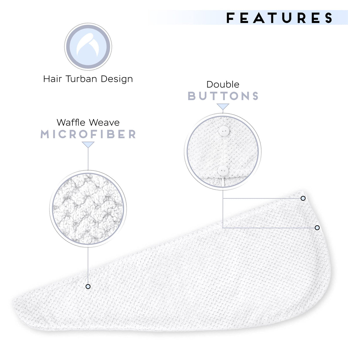 SimpleField model wearing the hair turban showing hands-free drying convenience