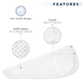 SimpleField model wearing the hair turban showing hands-free drying convenience