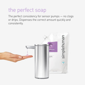 simplehuman label close-up showing ingredients and recyclable pouch information for transparency
