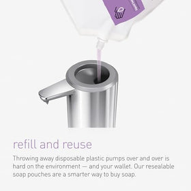 simplehuman refill pouch beside household items showing 34 fl oz scale advantage