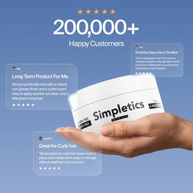 Simpletics palm application showing how clay spreads for easy styling benefit