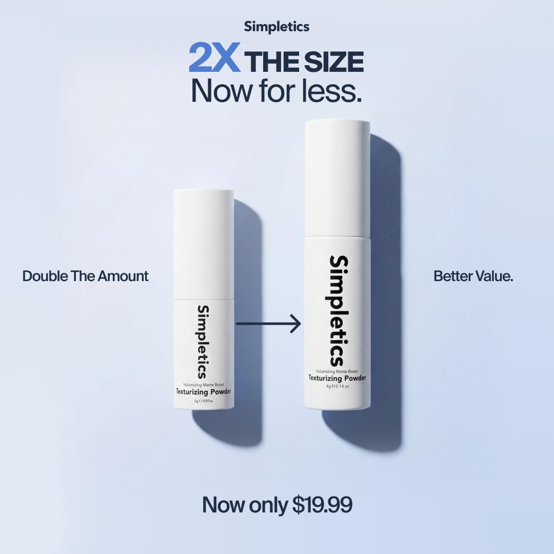 Simpletics open jar revealing powder texture for easy fingertip pickup and styling